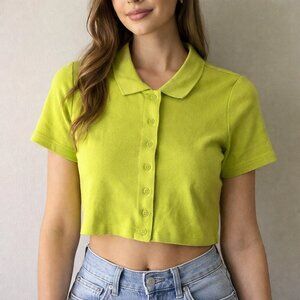 Sunday Best by Aritzia 2XS Neon Green Cropped Polo Top